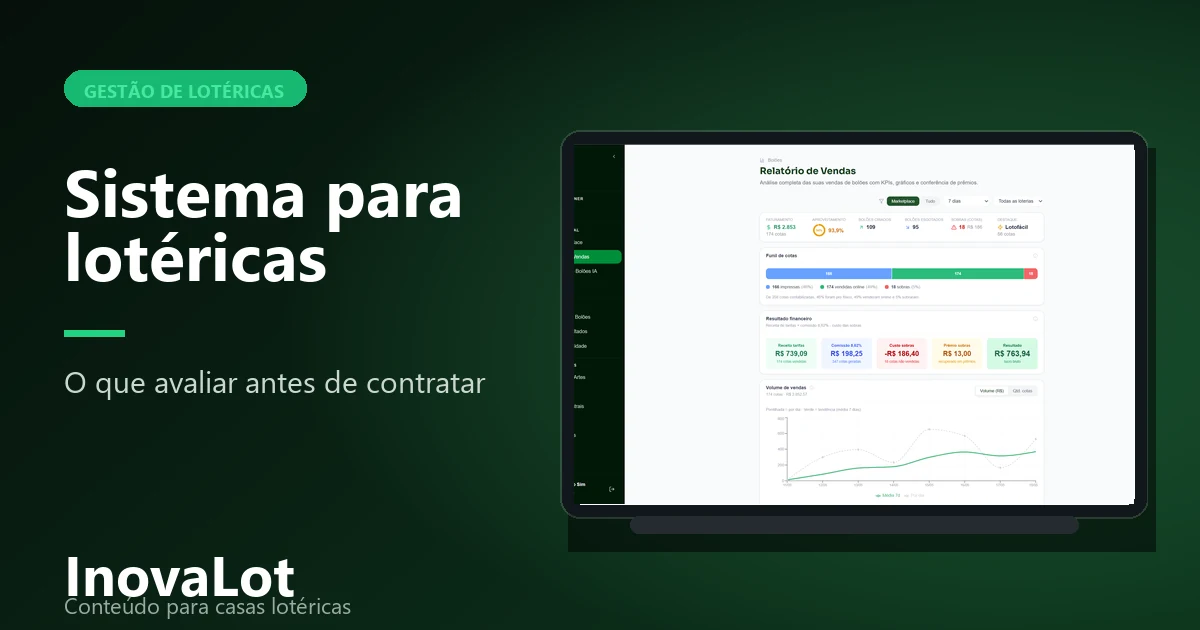 Dashboard de relatório de vendas da InovaLot em uma tela de sistema.